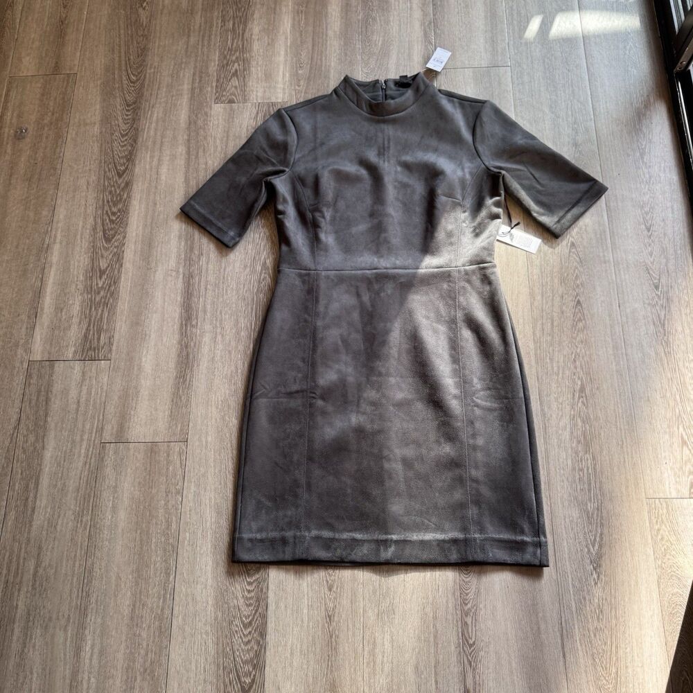 NWT Ann Taylor Dress Sz 8 Gray Faux Suede Mock Neck Short Sleeve Sheath MP $159 - Picture 8 of 15
